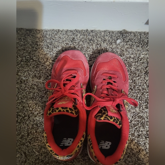 New Balance Red and Leopard Print Athletic Shoes - Picture 7 of 7